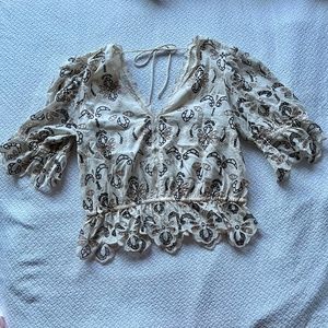 Anthropologie Floral Embroidered Crop Top with Back Cutout